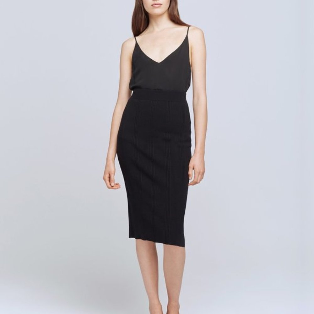 L'Agence Jessica Black Rib Knit Midi Skirt M